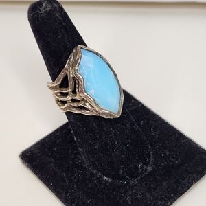 opalite faceted marquis sterling silver open work artisan ring sz 7.5